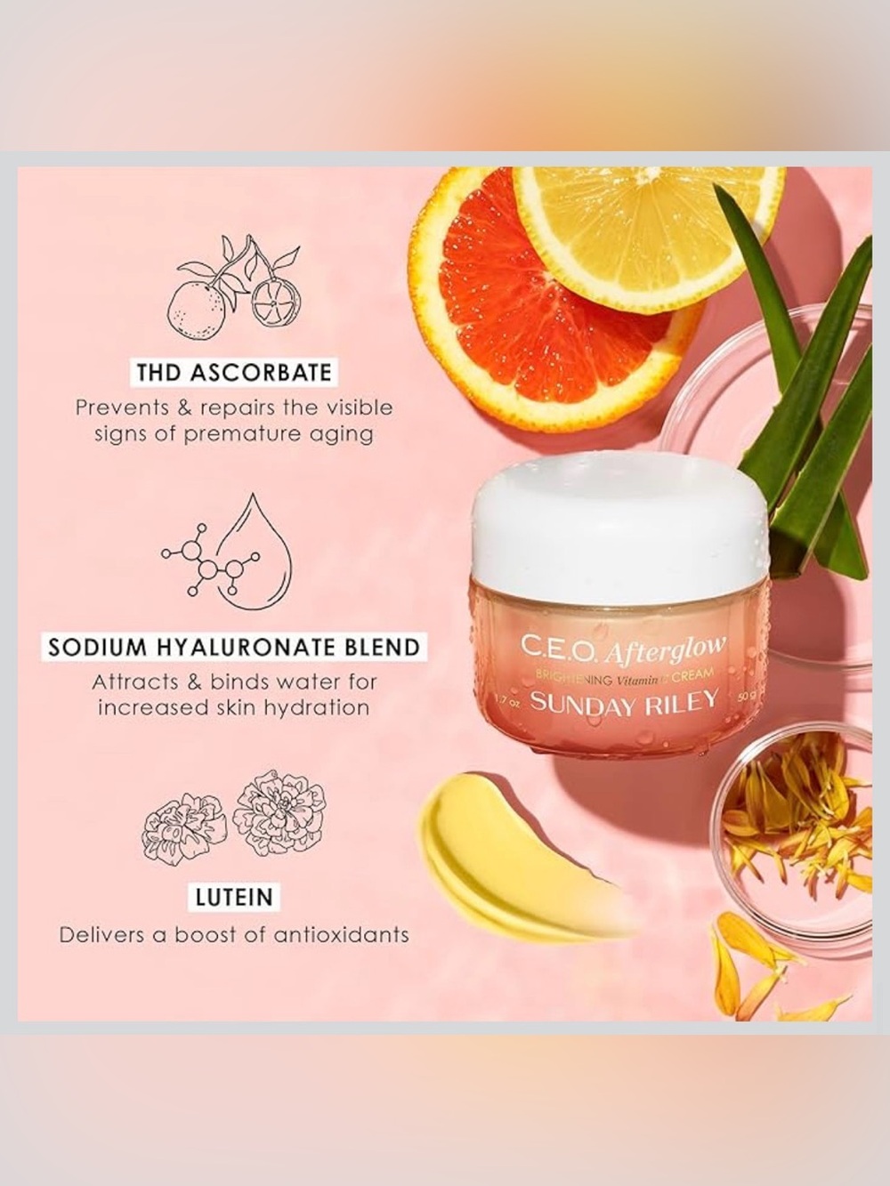 Sunday Riley C.E.O. Afterglow Brightening Vitamin C Cream Face Moisturizer 1.7oz - Picture 4 of 6